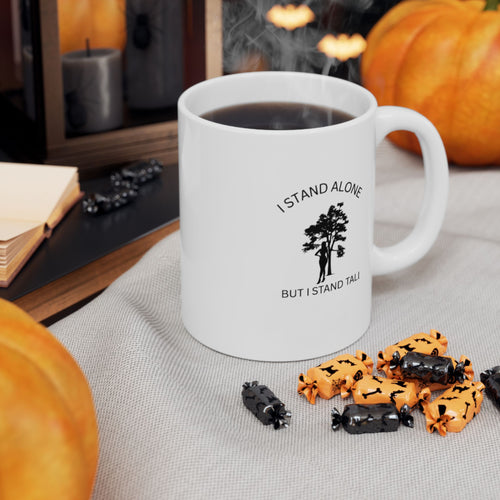 I Stand Alone Mug, Inspirational Tree Quote Coffee Cup, Motivational Daily Reminder Ceramic Mug, Minimalist Nature Line Art Gift for Friend